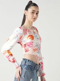 Bewakoof Women Floral Printed Puff Sleeve Crop Top