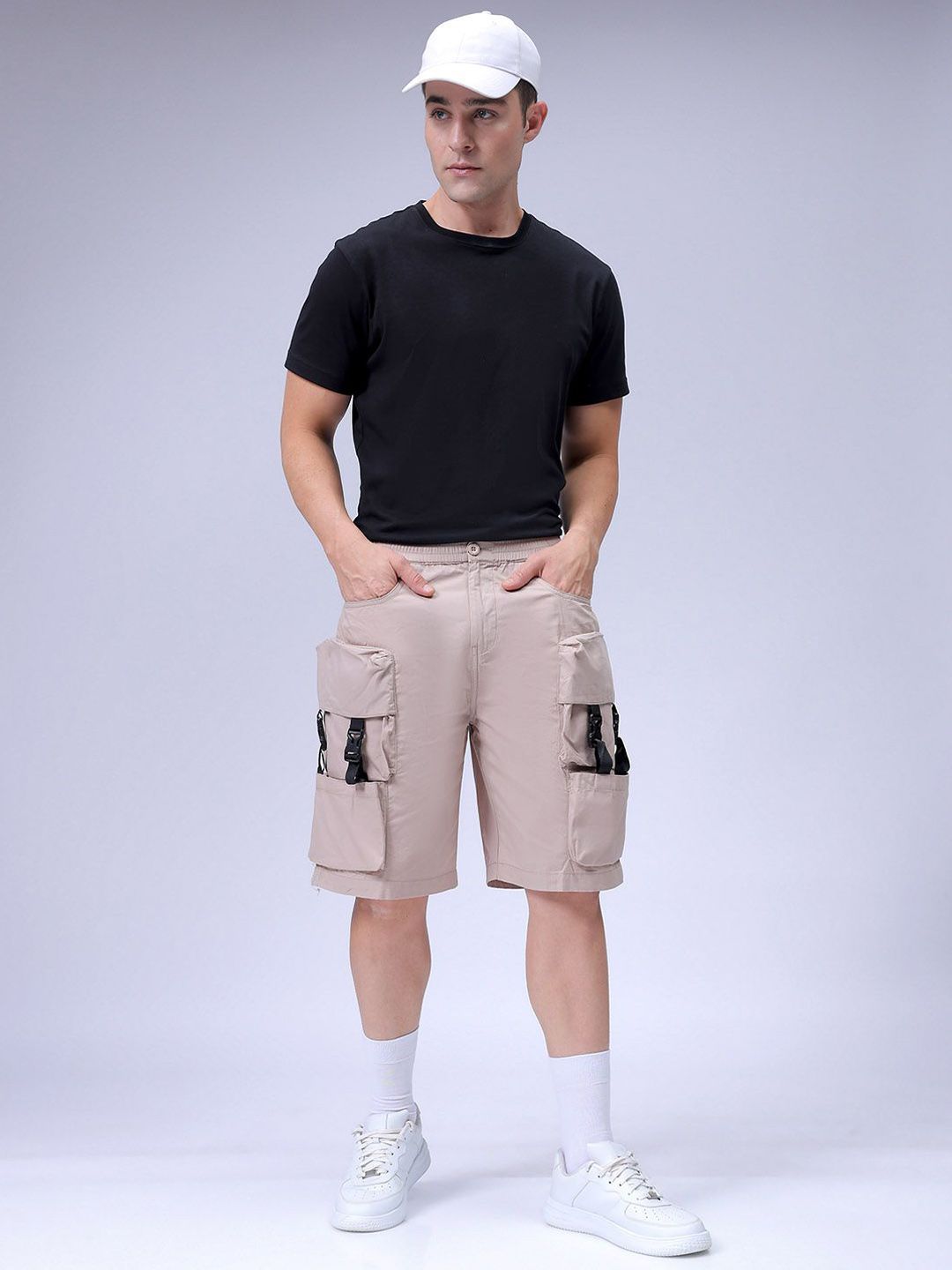 The Indian Garage Co Men Relaxed Fit Pure Cotton Utility Cargo Shorts