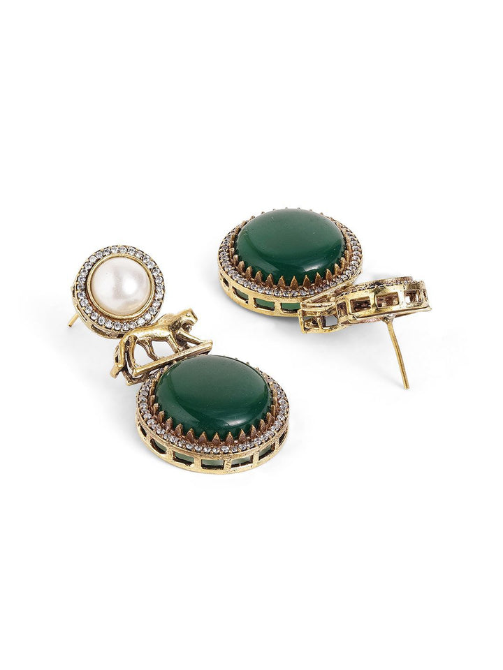 Priyaasi Gold Plated Ad Studded & Pearls Beaded Jewellery Set