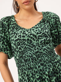 DressBerry Feminine Flair Printed Smocked  Fit & Flare Dress