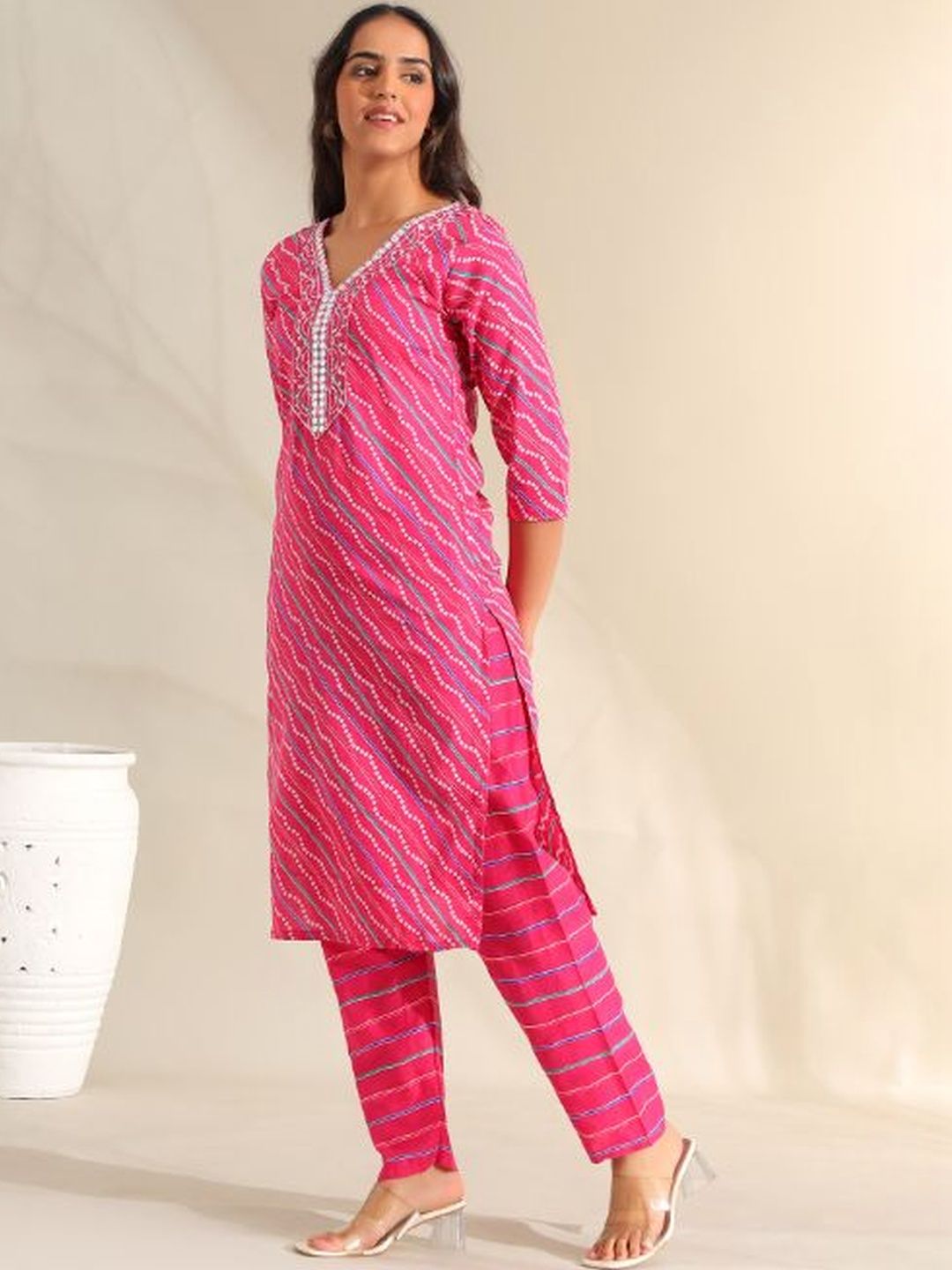Mamicha Women Ethnic Motifs Printed Regular Mirror Work Pure Cotton Kurta with Trousers & With Dupatta