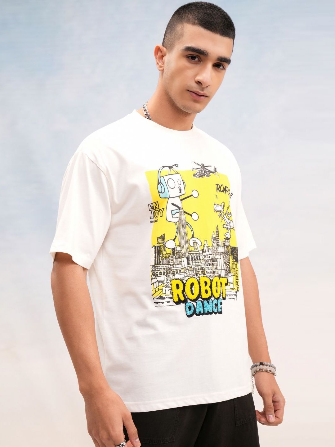 HIGHLANDER Men Graphic Printed Round Neck Cotton Relaxed Fit T-shirt