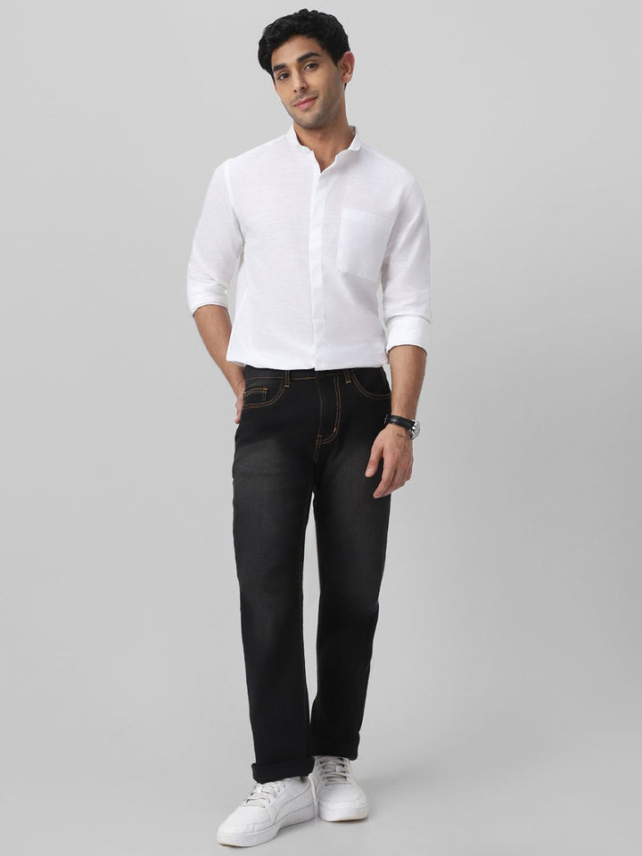 Urbano Fashion Men Club Collar Solid Cotton Casual Shirt
