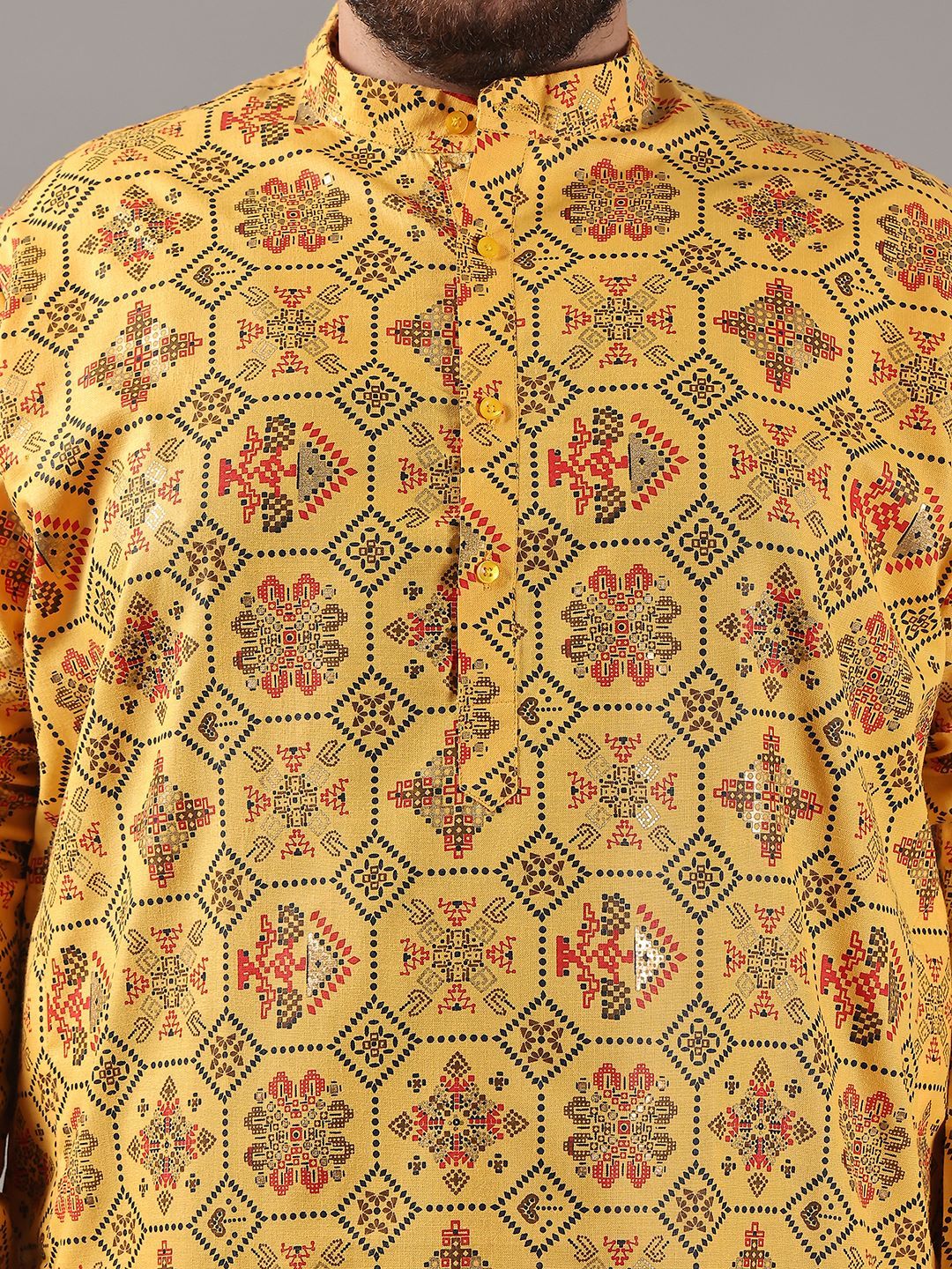 SOJANYA PLUS Plus Size Men Ethnic Motifs Printed Band Collar Straight Kurta With Pyjamas