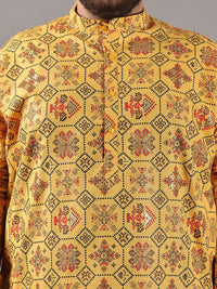 SOJANYA PLUS Plus Size Men Ethnic Motifs Printed Band Collar Straight Kurta With Pyjamas