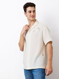 SPYKAR Men Relaxed Fit Cuban Collar Textured Cotton Casual Shirt