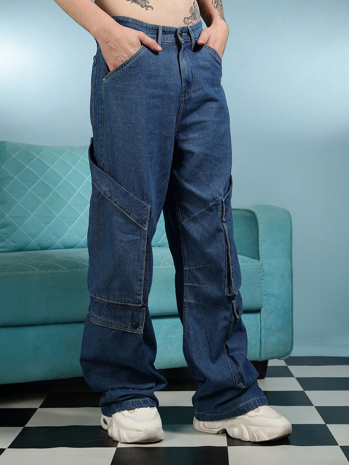 Seluar Jeans Denim Kargo Mudah Dicuci Eszett Lelaki Bersantai Fit Bertingkat Tinggi