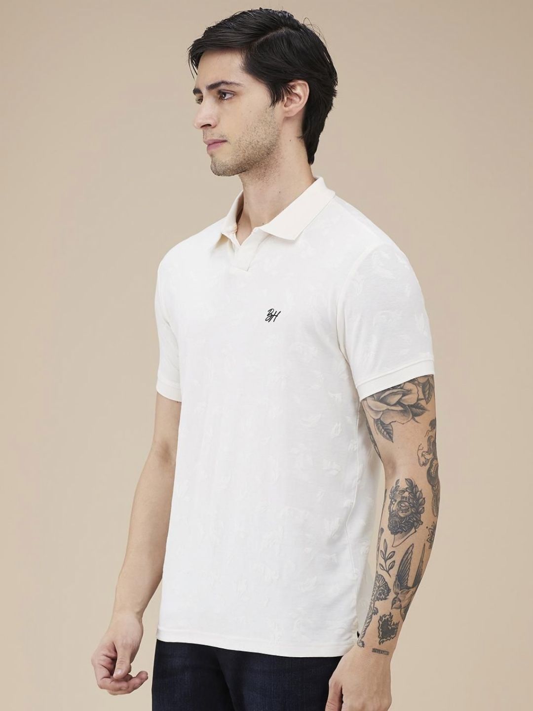 Being Human Men Self Design Polo Collar Cotton Slim Fit T-shirt