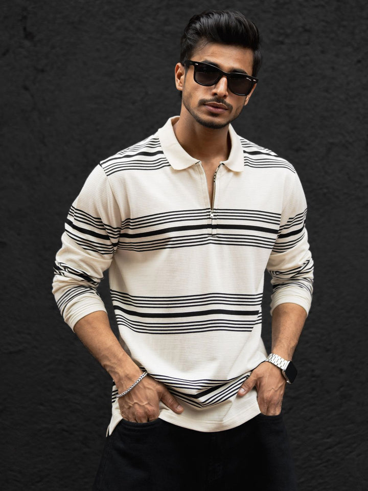 Powerlook Men Striped Polo Collar Cotton T-shirt