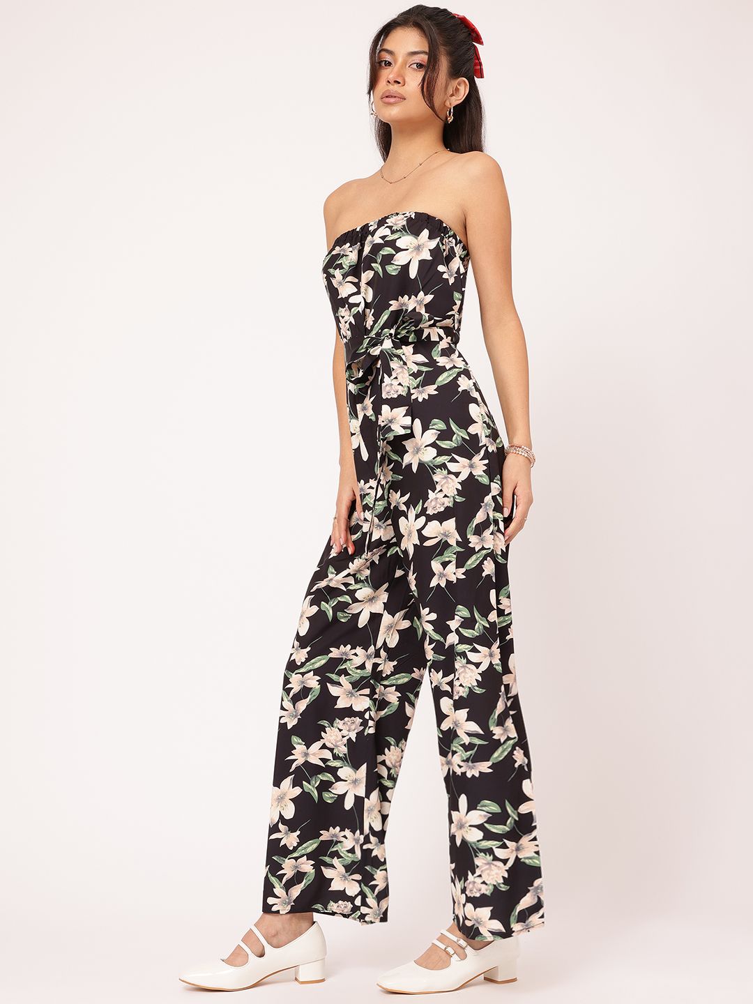 DressBerry Floral Fiesta Printed Strapless Jumpsuit with Belt