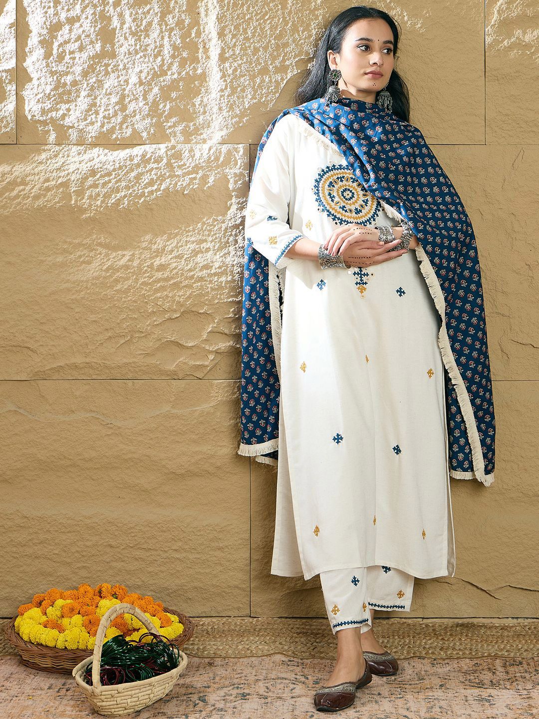 Indo Era Women Ethnic Motifs Embroidered Kurta with Trousers & Dupatta