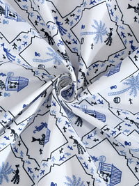 KLOTTHE White Floral Cotton 300 TC Fitted King Bedsheet with 2 Pillow Covers-98 x 89 inches