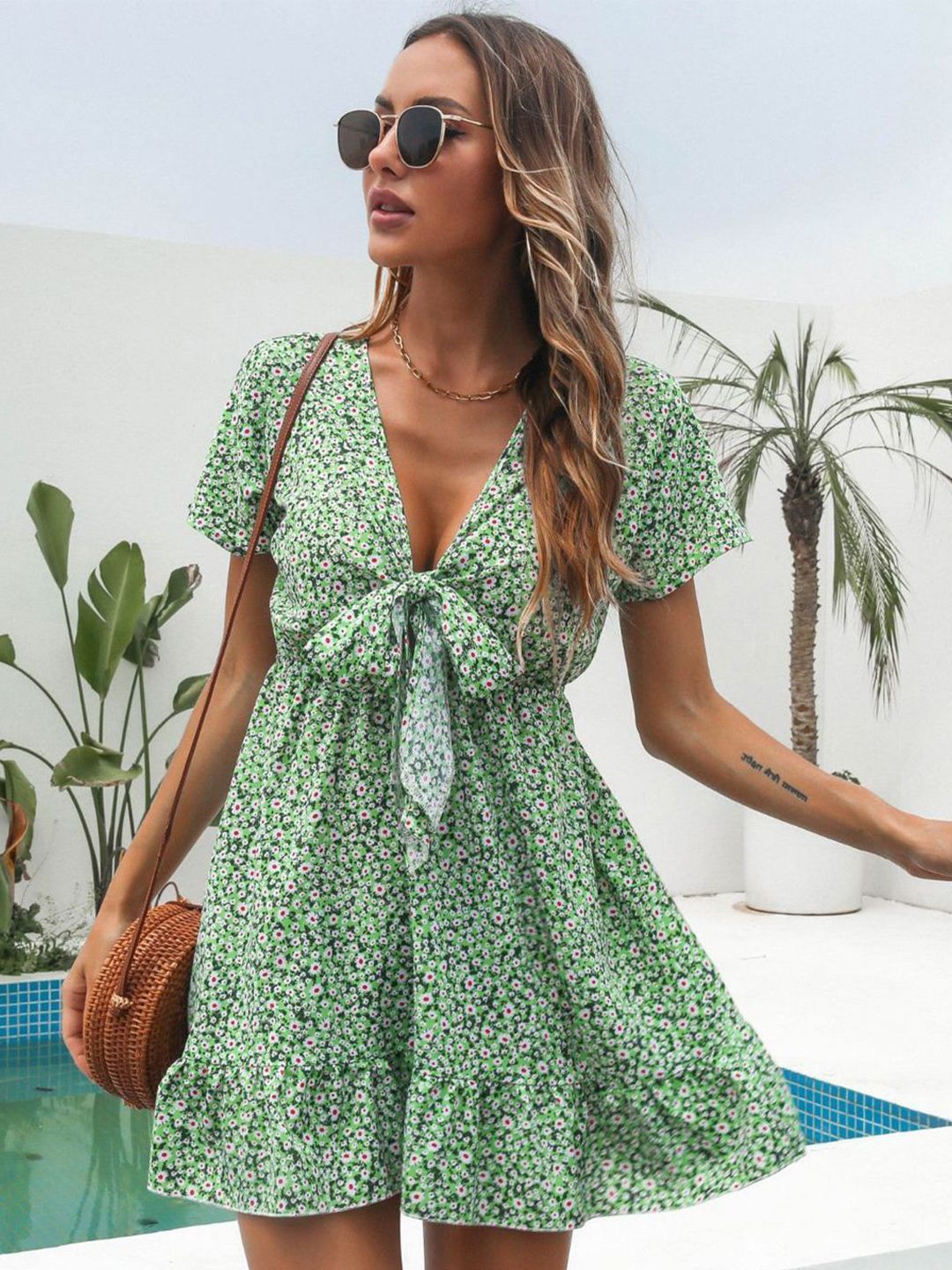 DressBerry Floral Print Fit & Flare Mini Dress