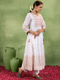 Libas Floral Embroidered Mirror Work Anarkali Kurta With Trousers & Dupatta