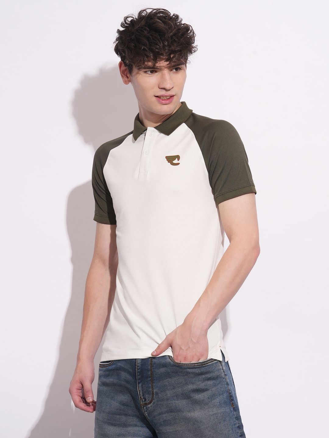 Being Human Men Colourblocked Polo Collar Slim Fit T-shirt