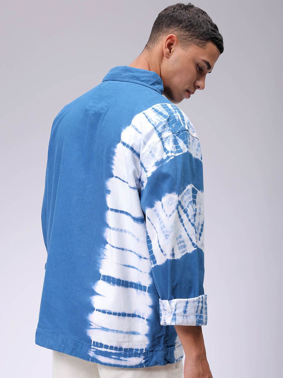 The Indian Garage Co Men Tie and Dye Denim Jacket with Patchwork