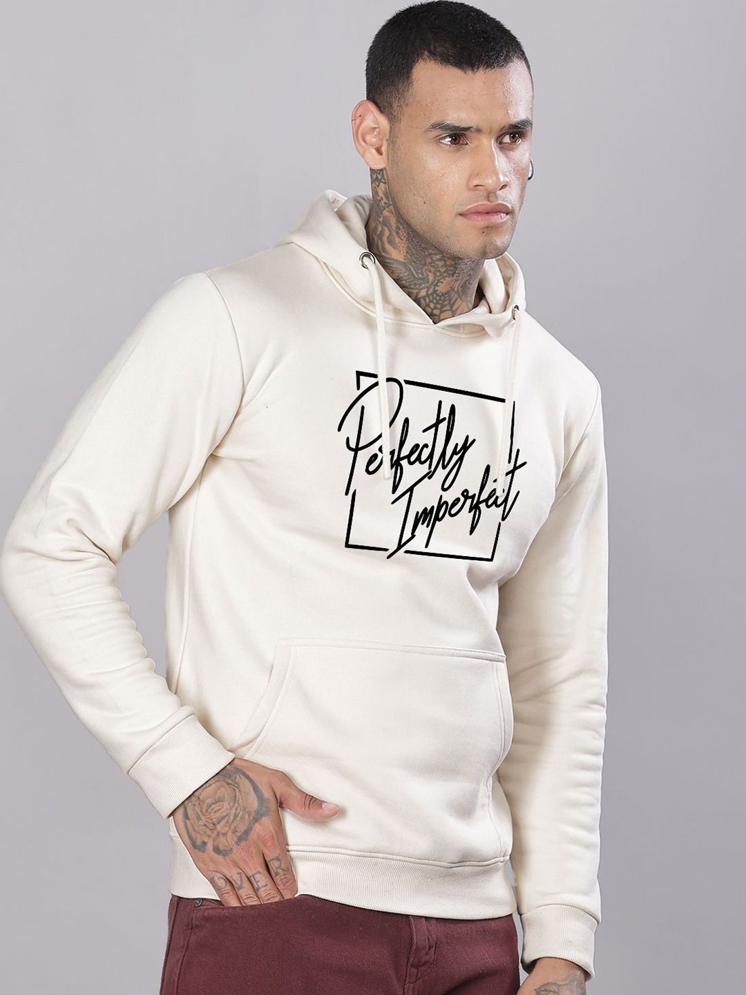 ADRO Men Cotton Printed Hooded Pullover Sweatshirt