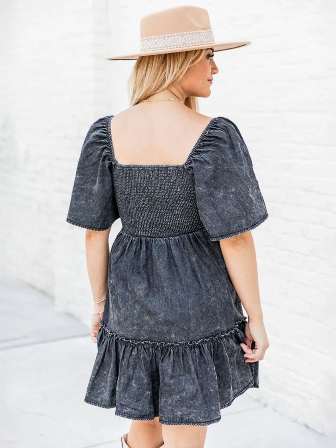all about you Flared Sleeve Denim Fit & Flare Dress
