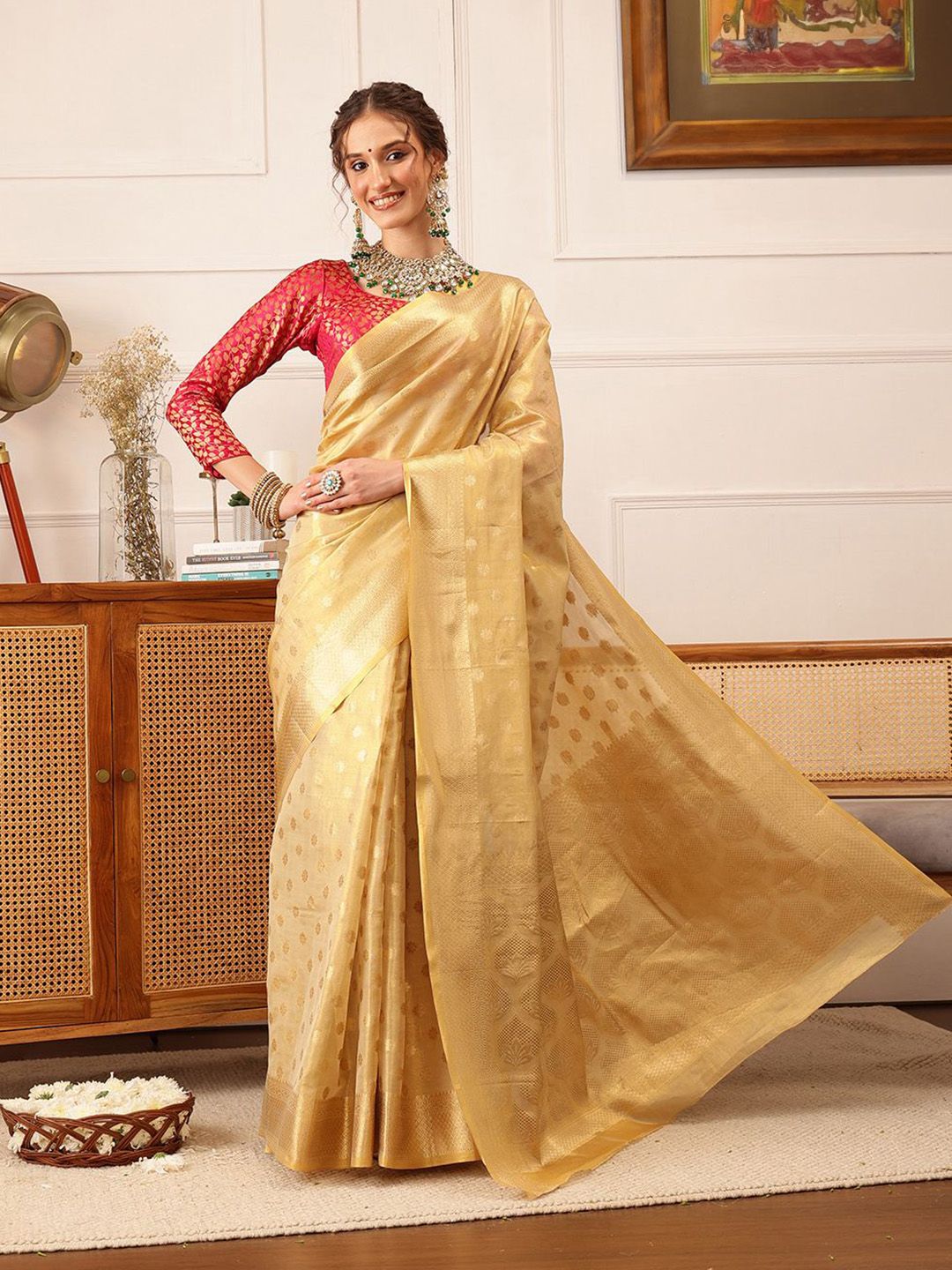 Silk Land Woven Design Zari Tissue Kanjeevaram Saree