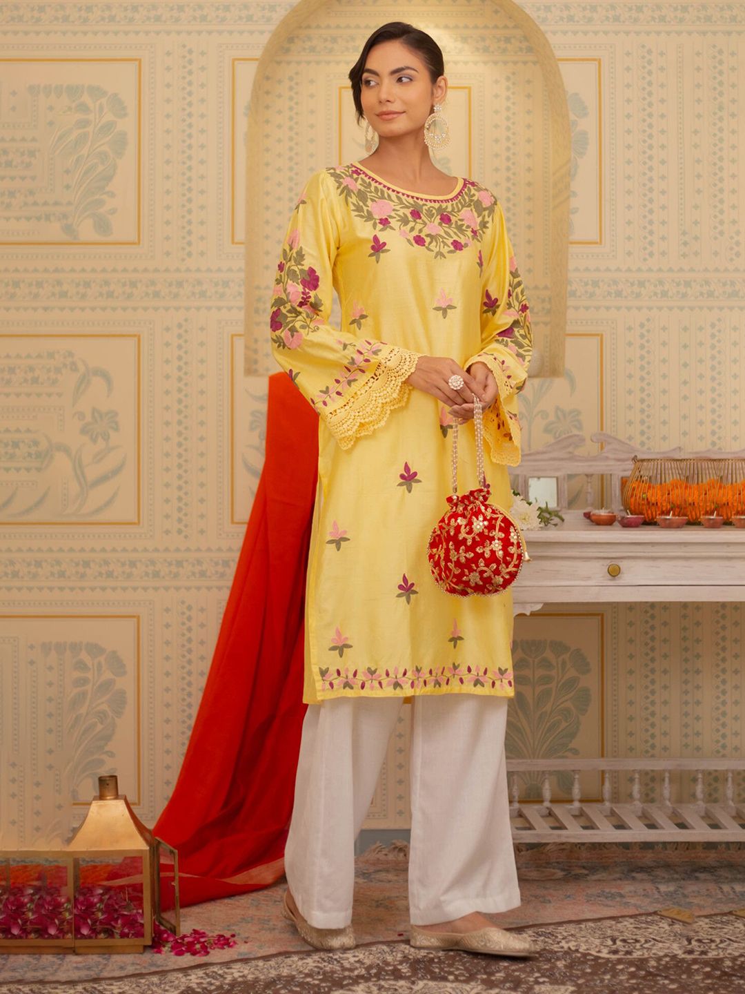 HOUSE OF KARI Women Chanderi Silk Kurta with Aari work