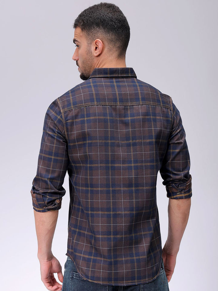 Lelaki Garage CO India Slim Fit Opaque Memeriksa Baju Kasual