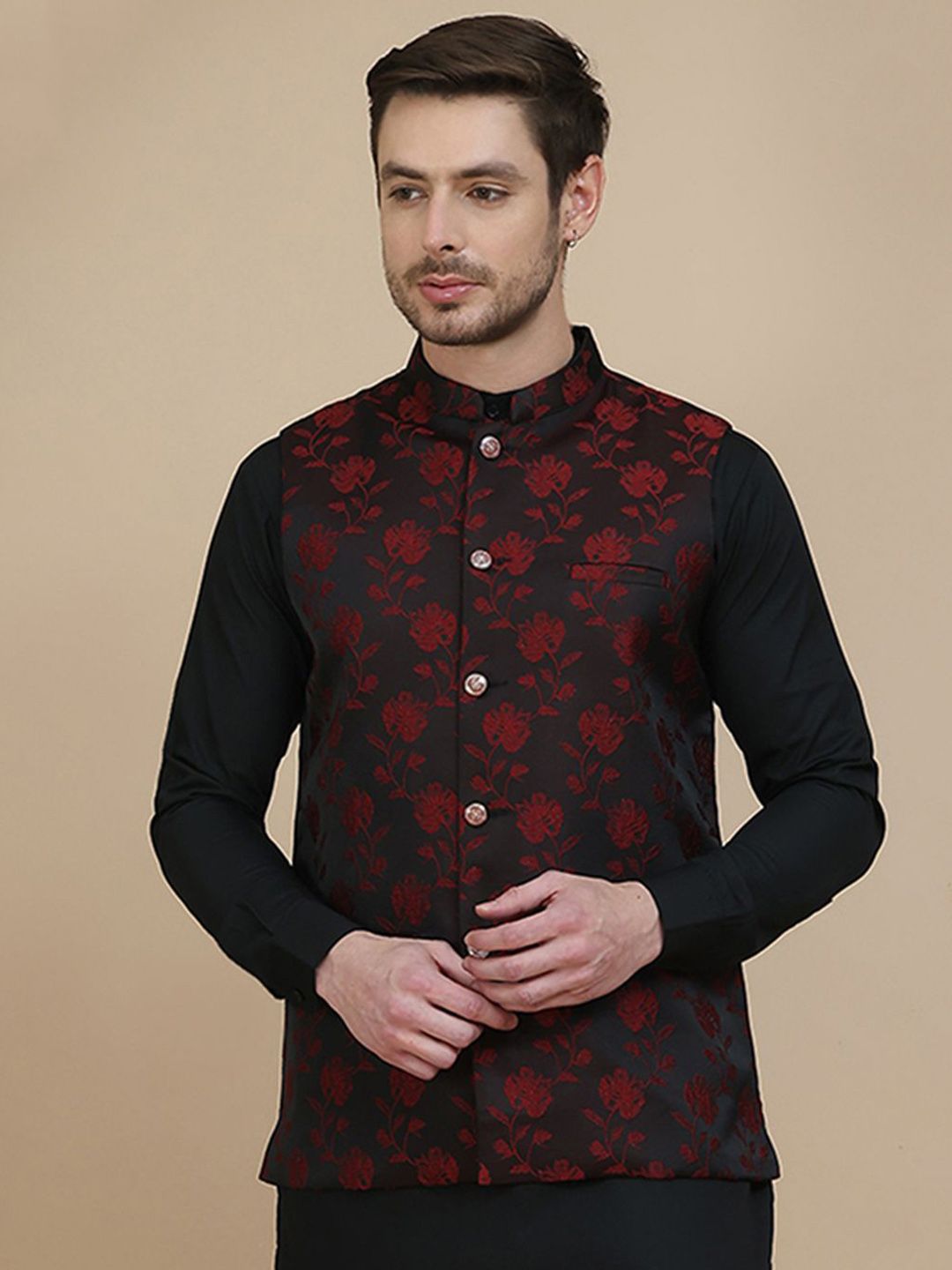 Jompers Embossed Woven Design Nehru Jacket