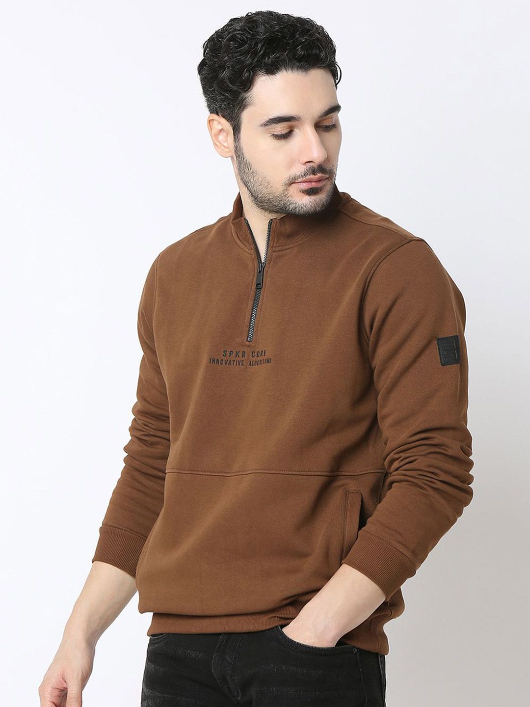 SPYKAR Men Mock Collar Cotton Sweatshirt