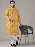 SOJANYA PLUS Plus Size Men Ethnic Motifs Printed Band Collar Straight Kurta With Pyjamas