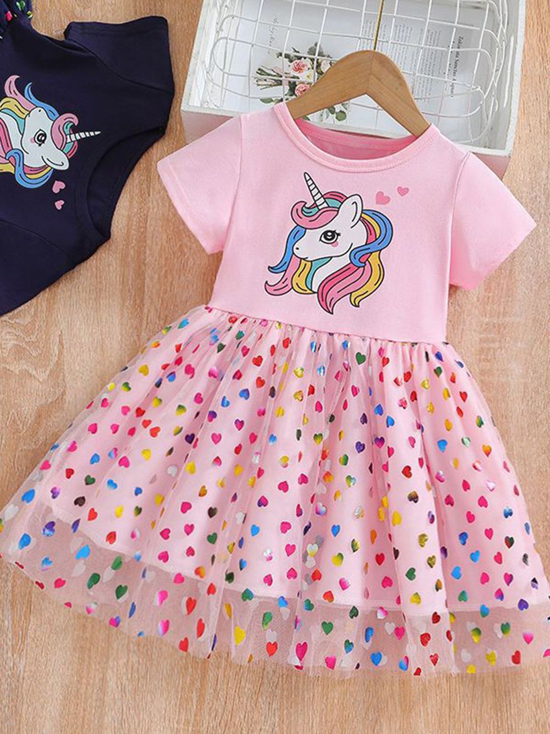 YK Kids Girls Graphic Printed Round Neck Fit & Flare Dress