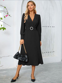 all about you Women V Neck Cuffed Sleeves A-Line Dress