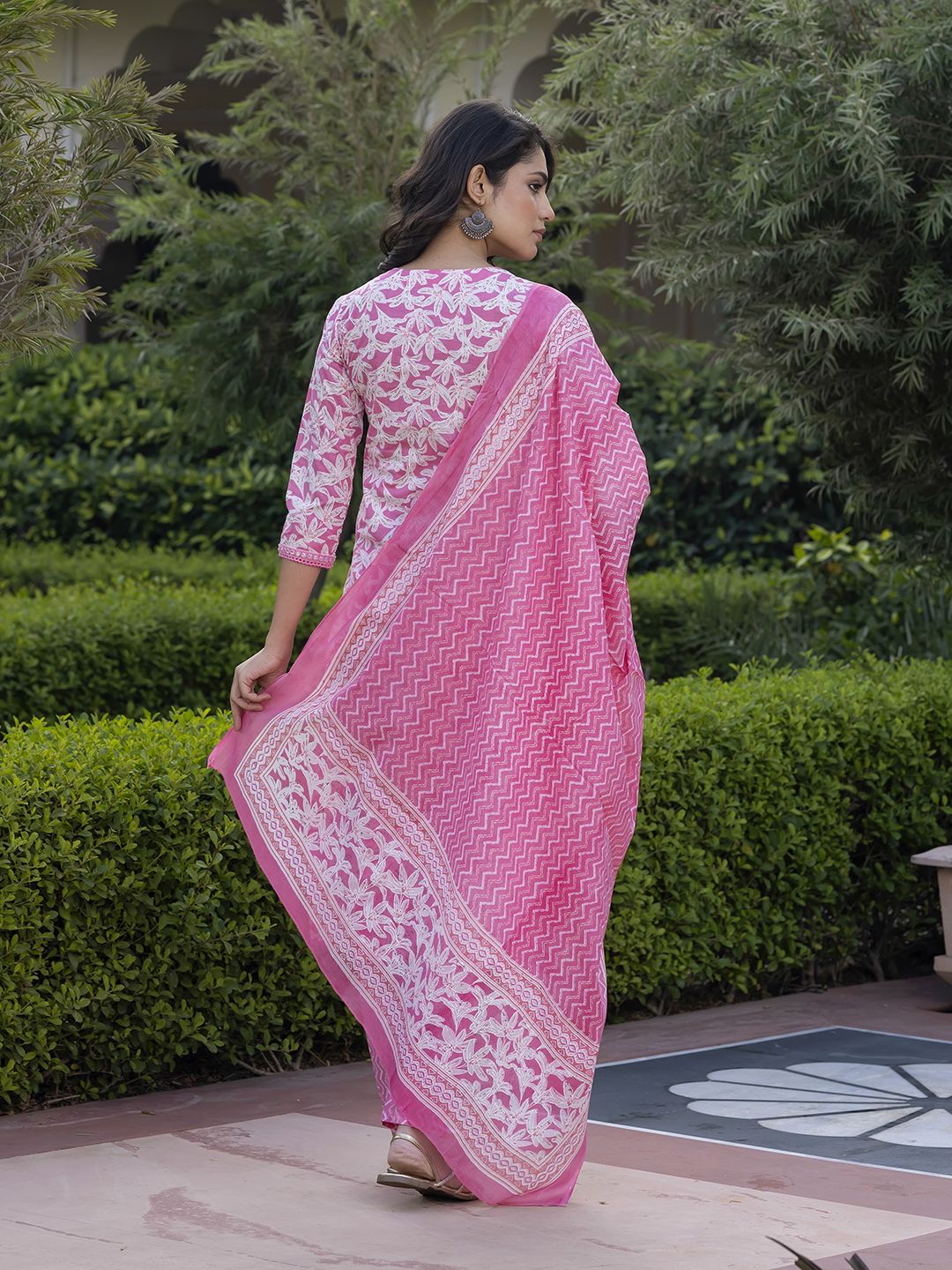 KALINI Women Floral Printed Regular Pure Cotton Kurta with Trousers & With Dupatta