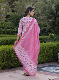 KALINI Women Floral Printed Regular Pure Cotton Kurta with Trousers & With Dupatta