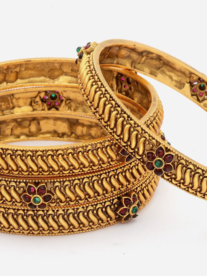 PANASH- Set Of 2 24 CT Gold-Plated Handcrafted Antique Bangles