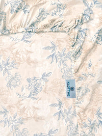 KLOTTHE Cream-Coloured & Blue Floral 300 TC King Bedsheet with 2 Pillow Covers