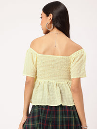 DressBerry Cutesy Couture Off-Shoulder Textured Smocked Top