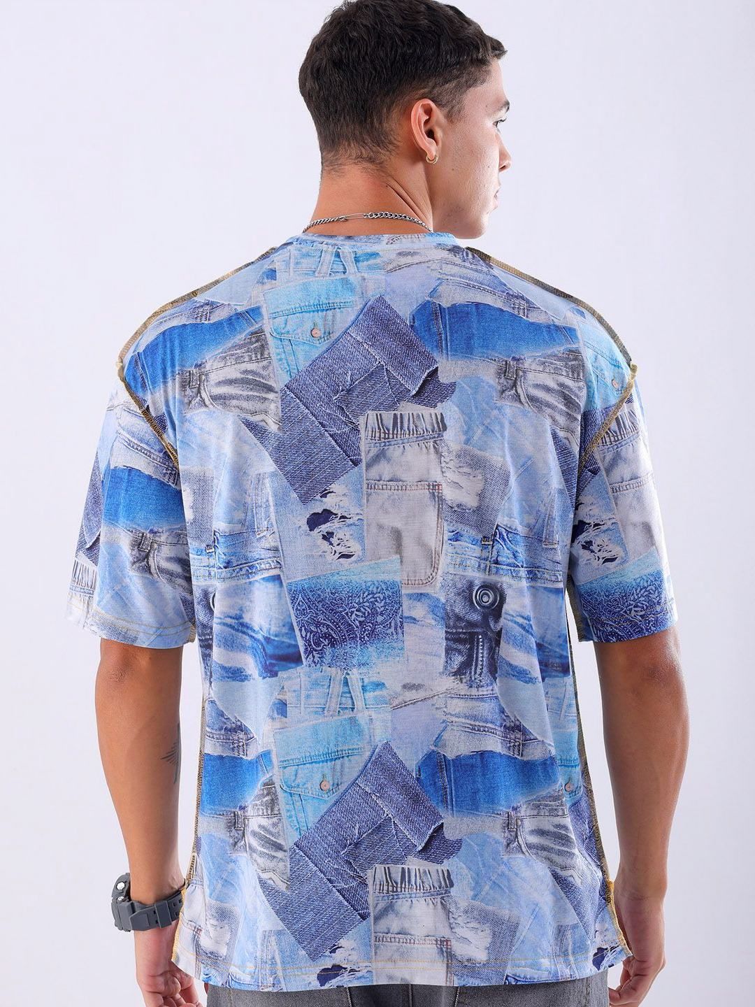 The Indian Garage Co Men Abstract Printed Neck Oversized T-shirt