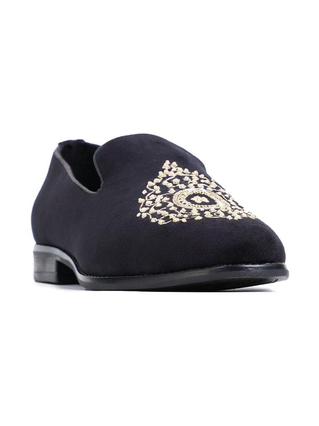MONKSTORY Maharaja Zardosi Embroidered Slip-Ons - Black