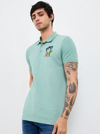 SPYKAR Men Graphic Printed Polo Collar Cotton Slim Fit T-shirt
