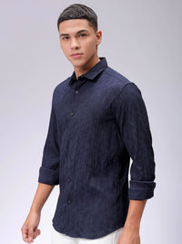 The Indian Garage Co Men Slim Fit Textured Jacquard Resortwear Shirt