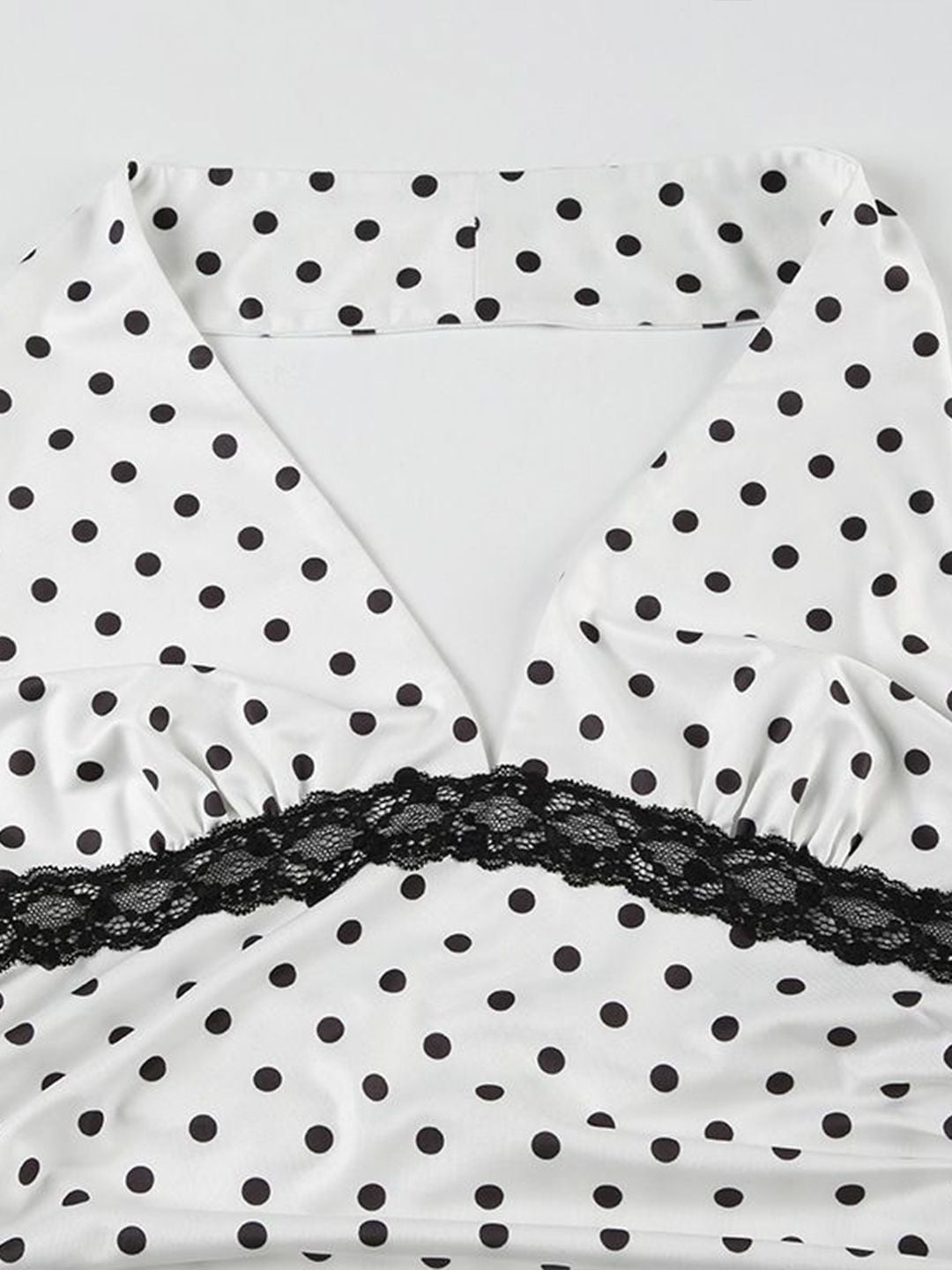 DressBerry Women Polka Dots Printed Lace Inserts Halter Neck Top