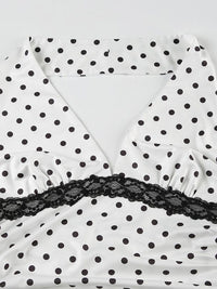 DressBerry Women Polka Dots Printed Lace Inserts Halter Neck Top