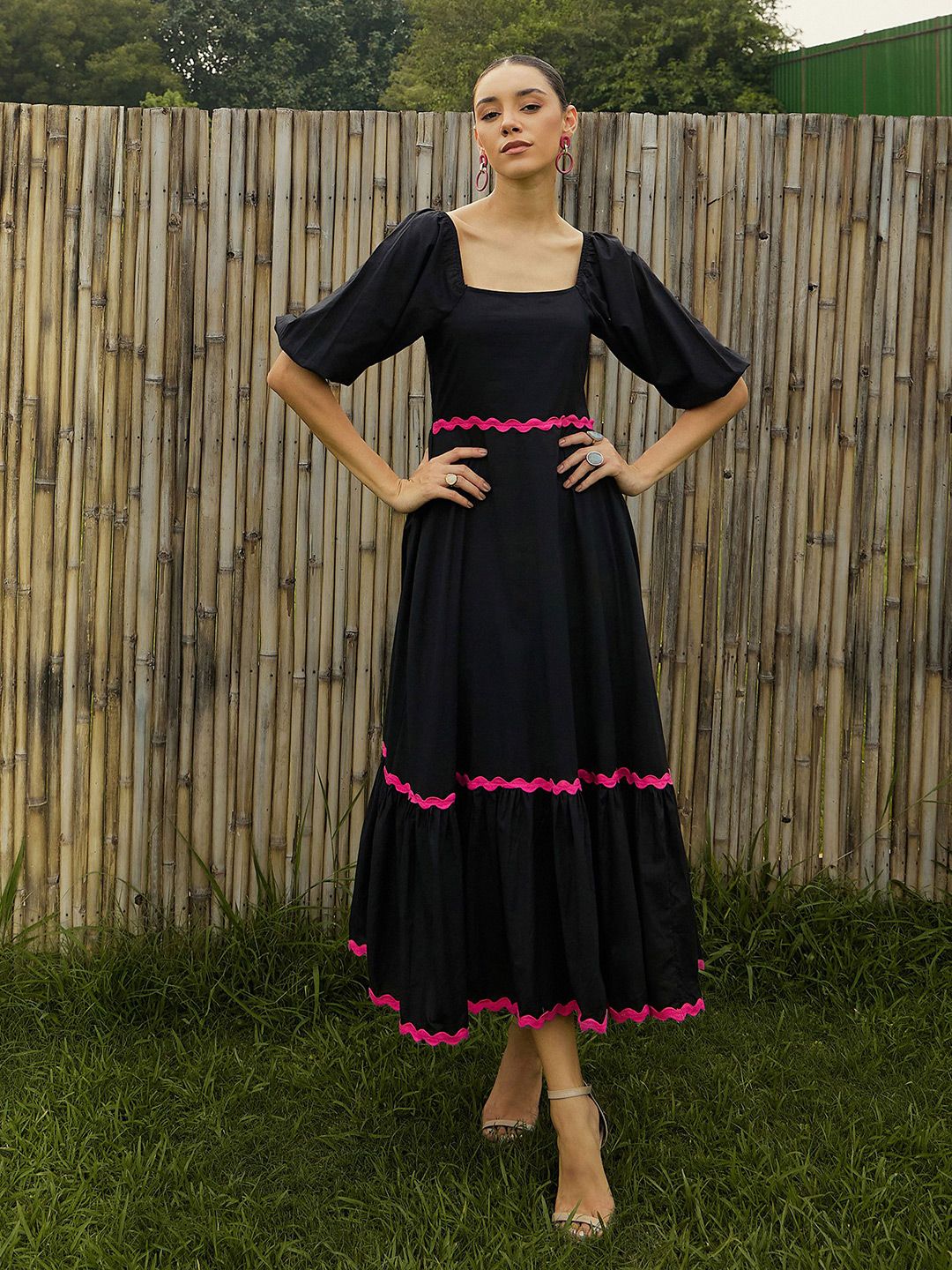 Pink Paprika by SASSAFRAS Women Square Neck Maxi Cotton Dress