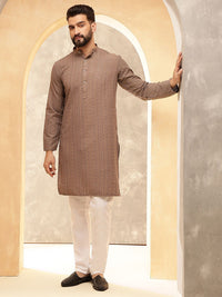 Anouk Brown Ethnic Motifs Embroidered Sequinned Pure Cotton Straight Kurta with Pyjamas