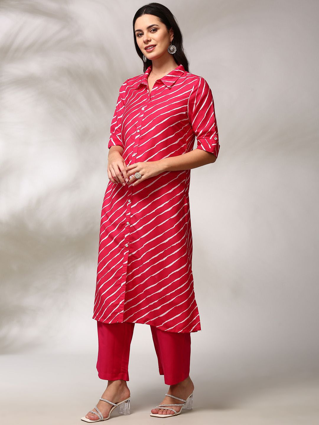 Anouk Leheriya Regular A-Line Kurta with Trousers & Dupatta