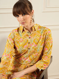 Indo Era Floral Printed Shirt Collar Tunic & Trousers