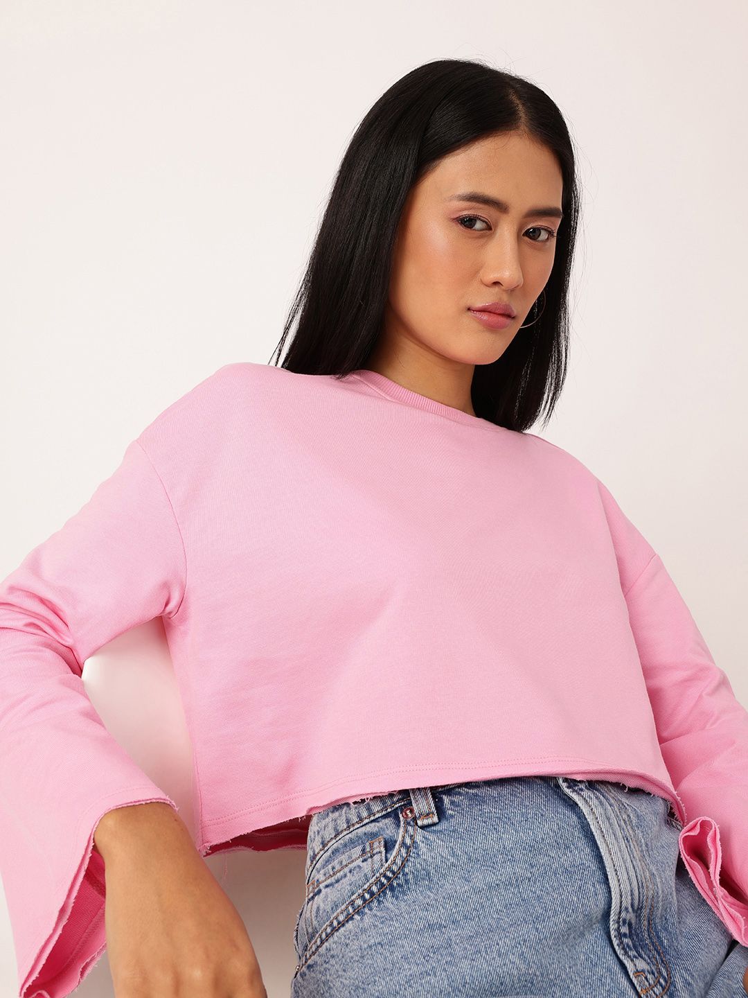 DressBerry Cotton Terry Boxy Crop Pullover Sweatshirt