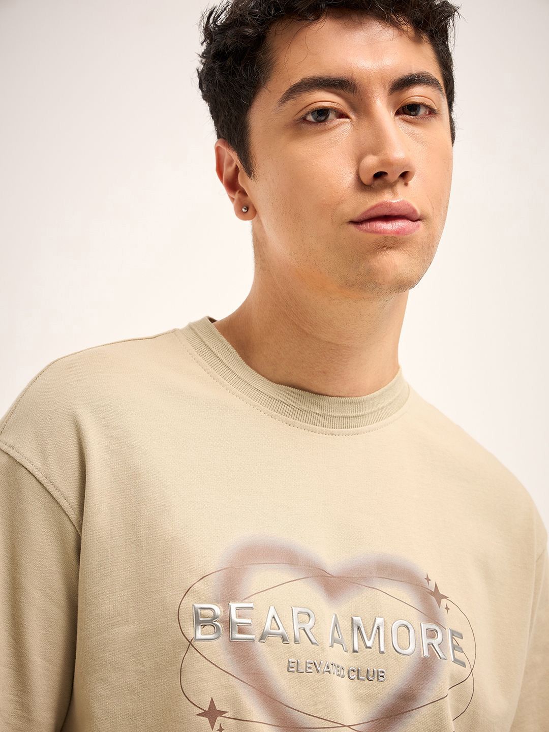 THE BEAR HOUSE Men Typography Printed Round Neck Cotton Oversized T-shirt