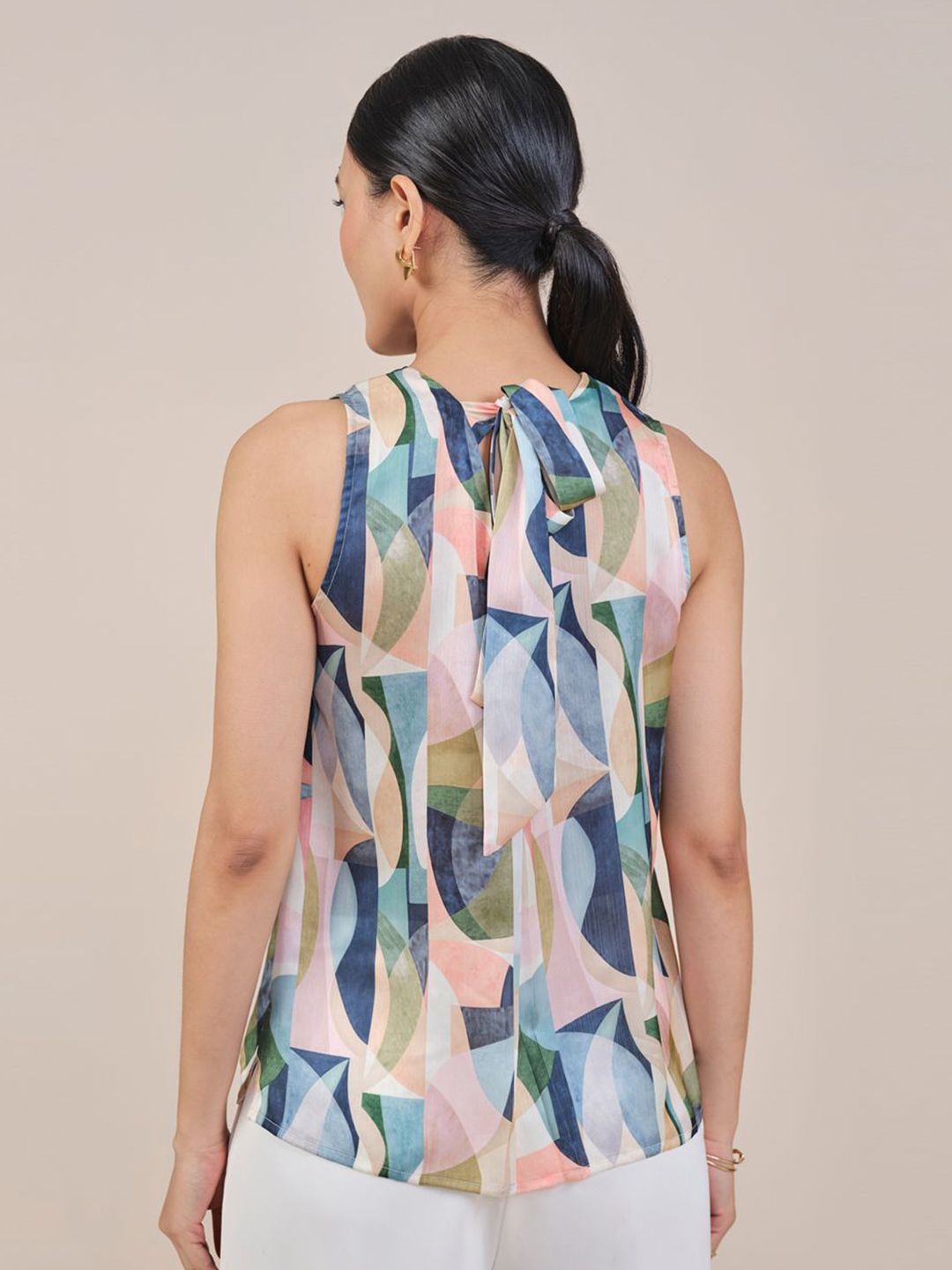 AND Women Abstract Printed Mandarin Collar Top