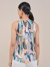 AND Women Abstract Printed Mandarin Collar Top