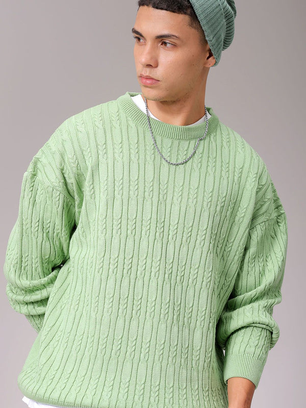 The Indian Garage Co Men Self Design Cable Knit Pullover